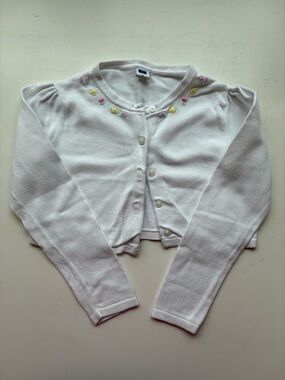 Janie and Jack White Cropped Cardigan with Pink and Yellow Floral Embroidery